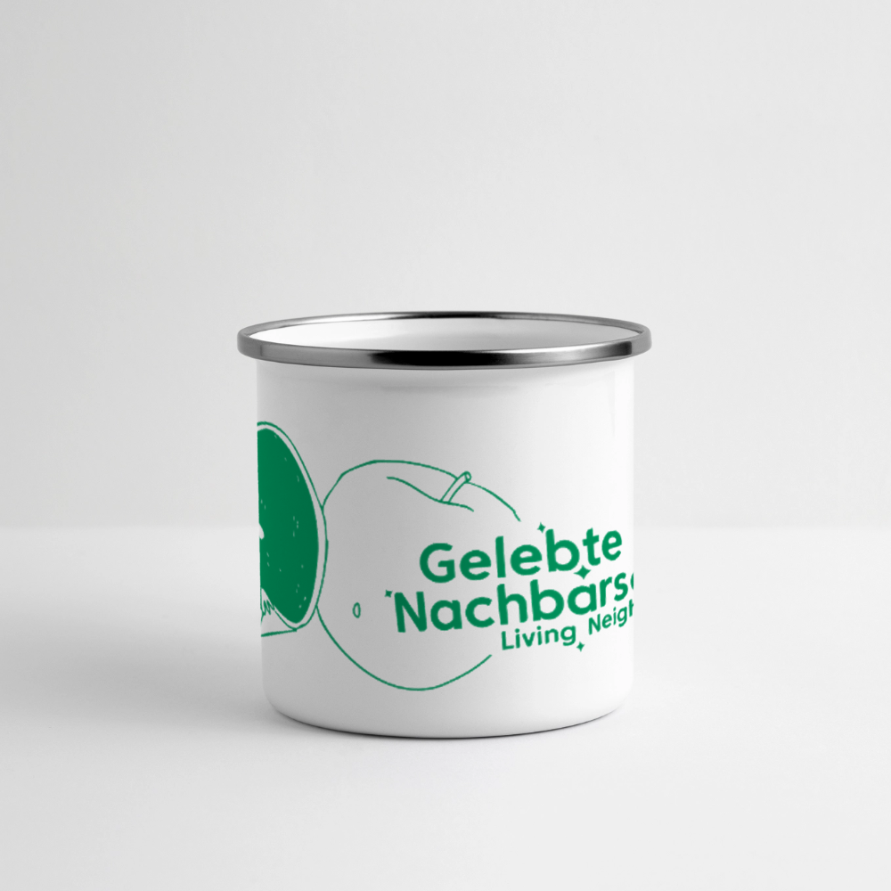 Gelebte Nachbarschaft - Emaille-Tasse - Weiß