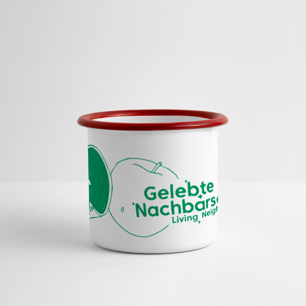 Gelebte Nachbarschaft - Emaille-Tasse - Weiß/Rot
