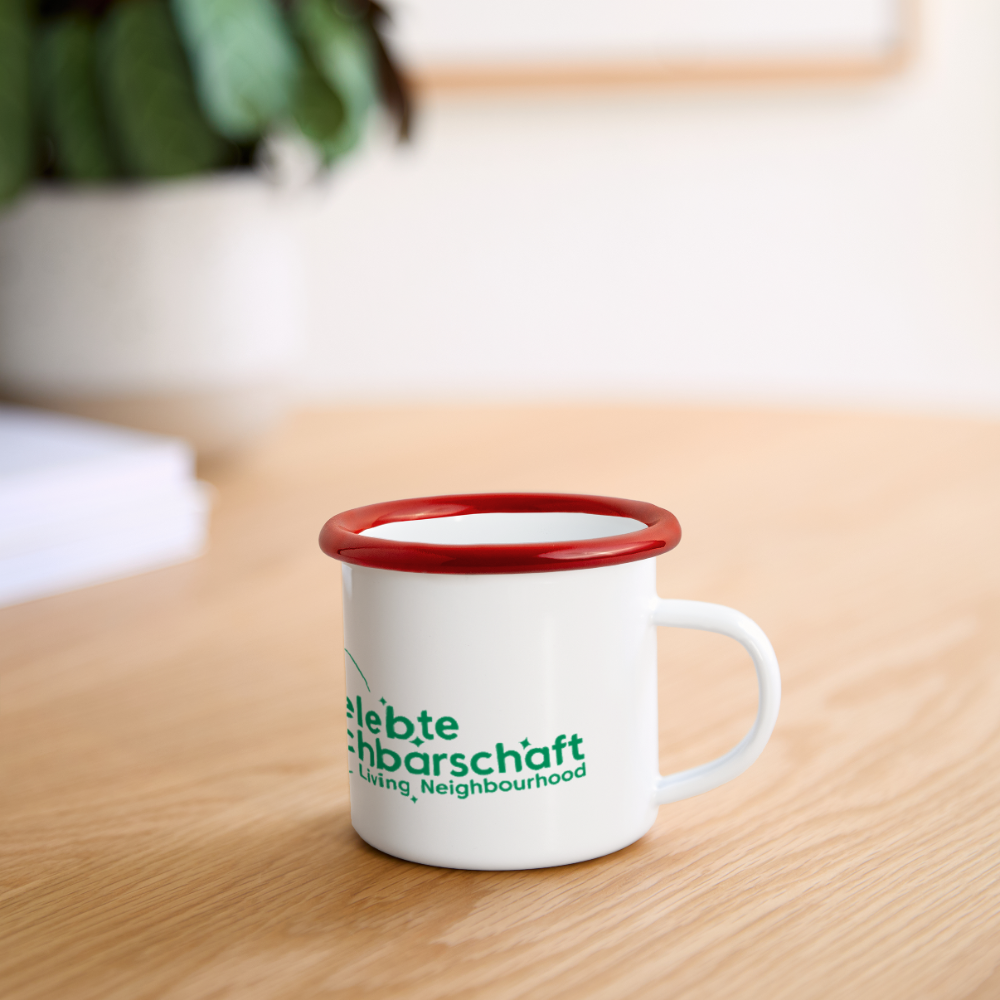 Gelebte Nachbarschaft - Emaille-Tasse - Weiß/Rot
