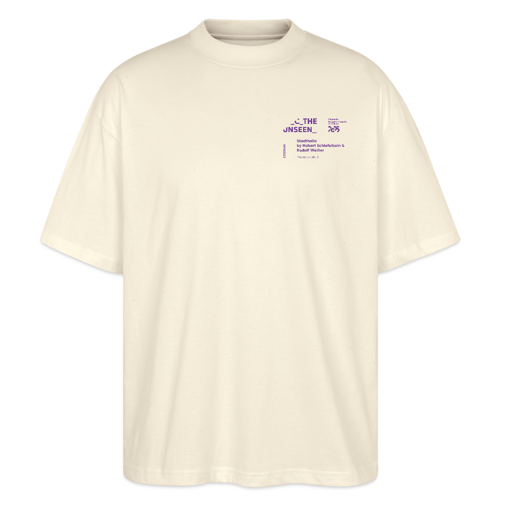 Stadthalle Close-Up lila - Organic Oversized Unisex T-Shirt - Weißgrau