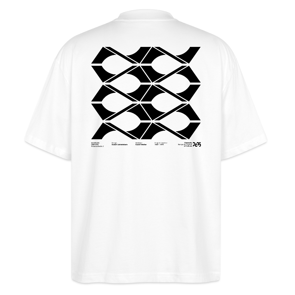 Stadthalle Close-Up schwarz - Oversized T-Shirt schwarzer Druck - Weiß