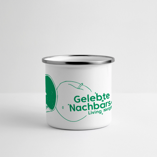 Gelebte Nachbarschaft - Emaille-Tasse - Weiß
