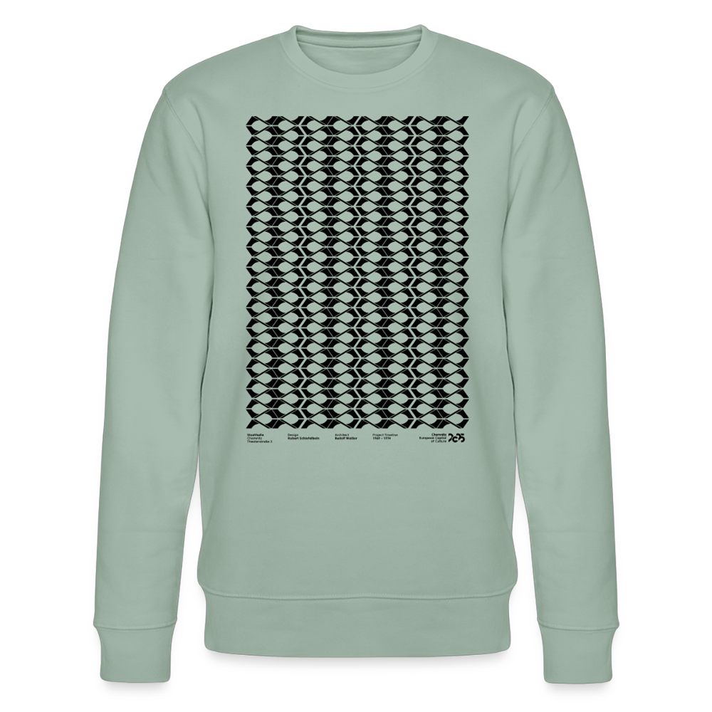 Stadthalle Vorderseite - grünes Sweatshirt schwarzer Druck - Helles Graugrün