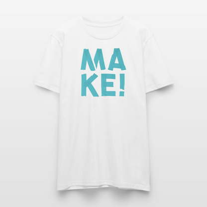 MAKE! in blau - UNISEX T-shirt - Weiß